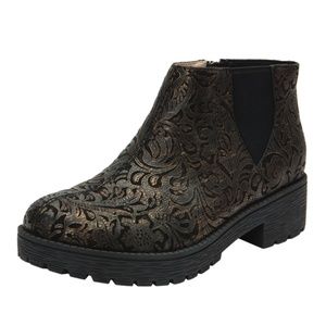 Alegria Brown Ankle Booties with Floral Pattern